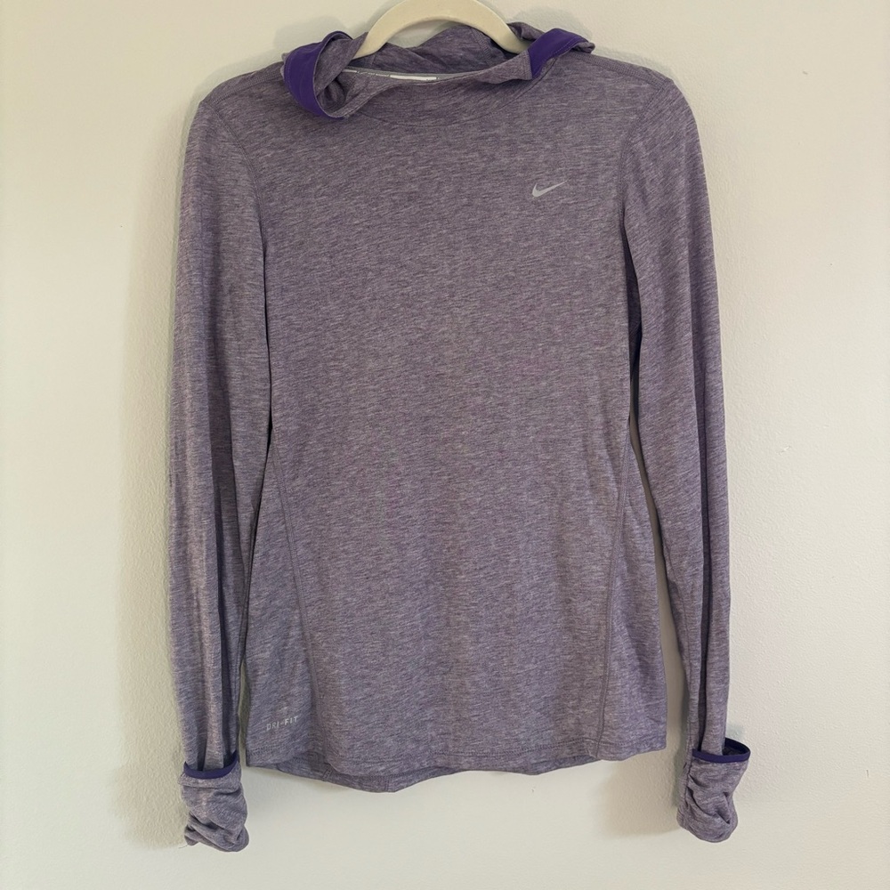 NIKE Running Dri Fit Hoodie Pullover Long Sleeve Shirt Purple Size S